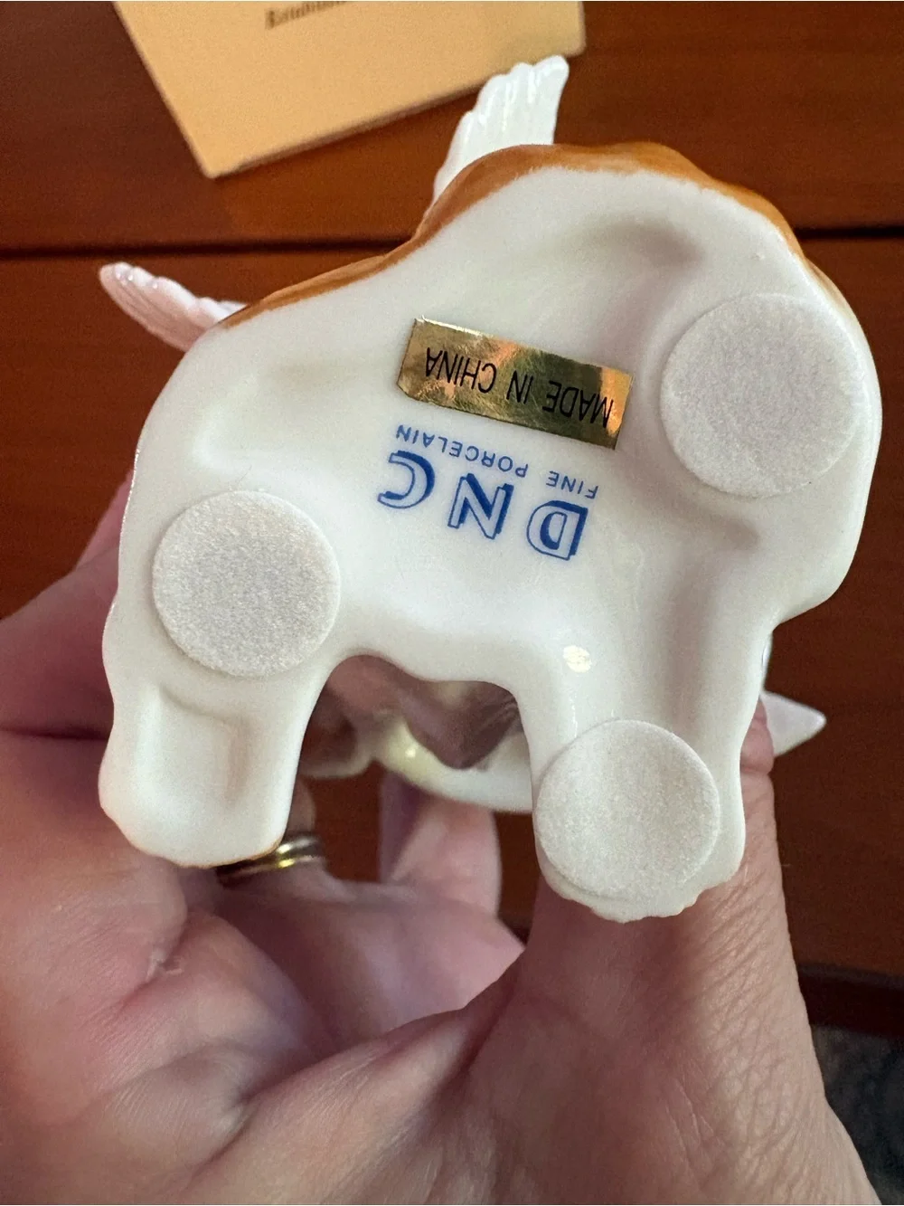 DNC Porcelain Brown and White Holiday Puppy Figurine 1990s
